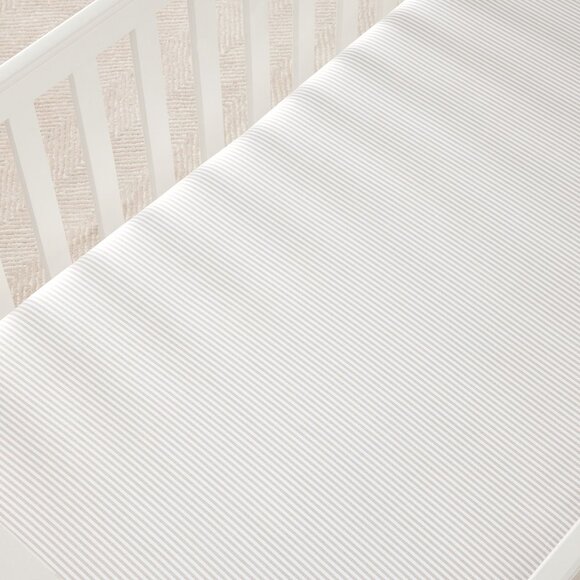 POTTERY BARN Kids Crib Sheets Bundle White, Velour White and Tan Stripe - Picture 1 of 4